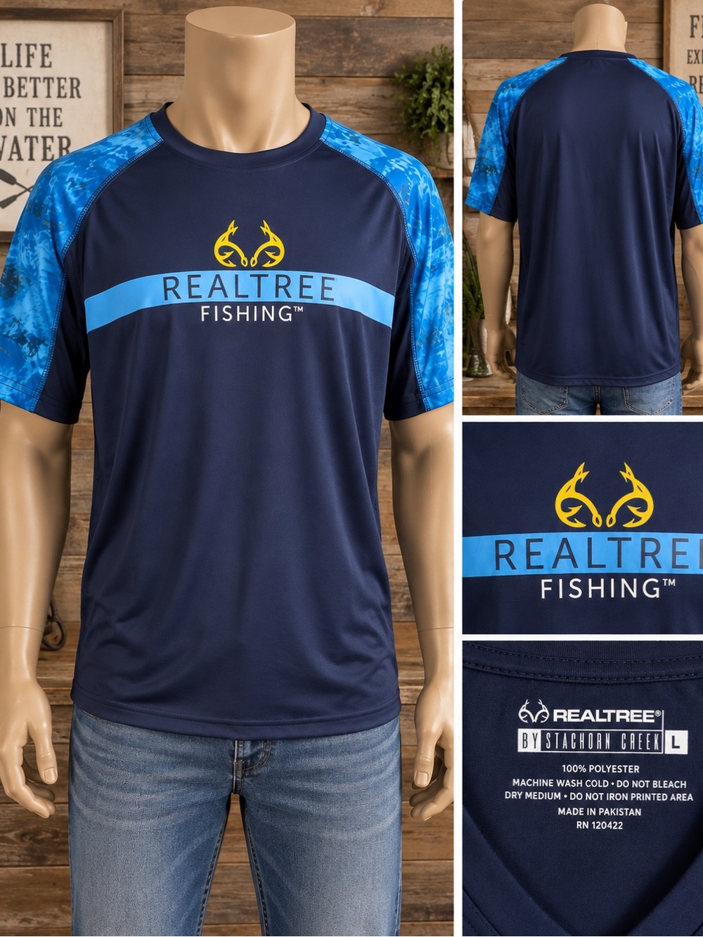 Realtree Fishing Staghorn Creek Men’s L Navy Blue Performance Shirt